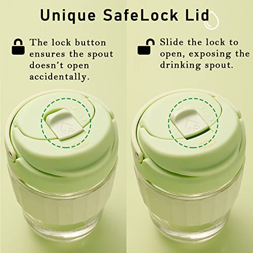 Leak-proof Glass Coffee Mug with Lid Lock, 17oz Reusable Coffee Cup with Stainless Steel Filter, Travel Tea and Fruit Infuser with Handle, BPA-free, Microwave and Dishwasher Safe