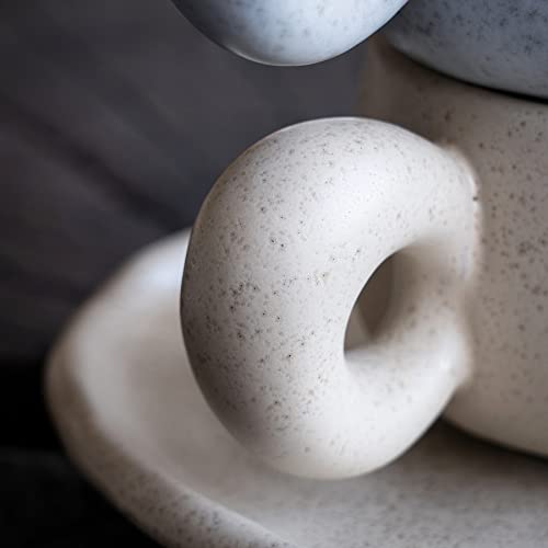 Uaral Cermic Small Coffee Mugs 10 Ounce Cappuccino Mugs Handmade Mug Set with One-finger Handle for Mocca,Latte,Cereal,Yogurt and Beverage,Set of 2(Cream)