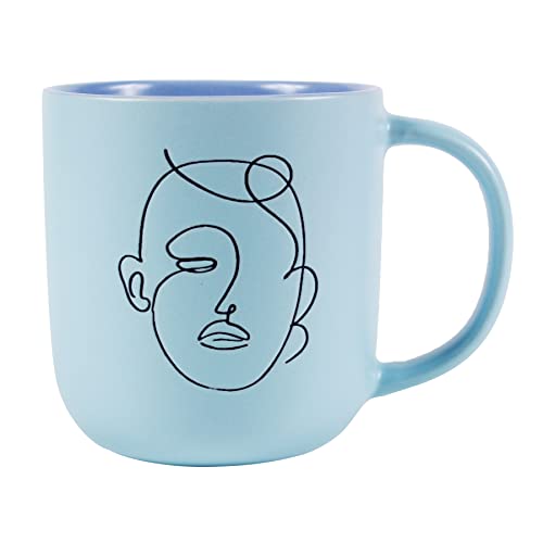 MagiCeramic Blue Latte Art 12 Oz Artist Mug Cute Coffee Mugs for Women Boho Coffee Cup Ceramic Soup Mug Porter Modern Design Coffee Mug Sets, Blue out Violet inside