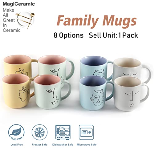 MagiCeramic Blue Latte Art 12 Oz Artist Mug Cute Coffee Mugs for Women Boho Coffee Cup Ceramic Soup Mug Porter Modern Design Coffee Mug Sets, Blue out Violet inside