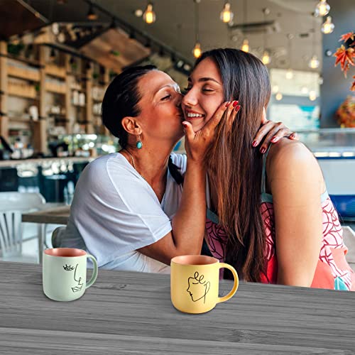 MagiCeramic Blue Latte Art 12 Oz Artist Mug Cute Coffee Mugs for Women Boho Coffee Cup Ceramic Soup Mug Porter Modern Design Coffee Mug Sets, Blue out Violet inside