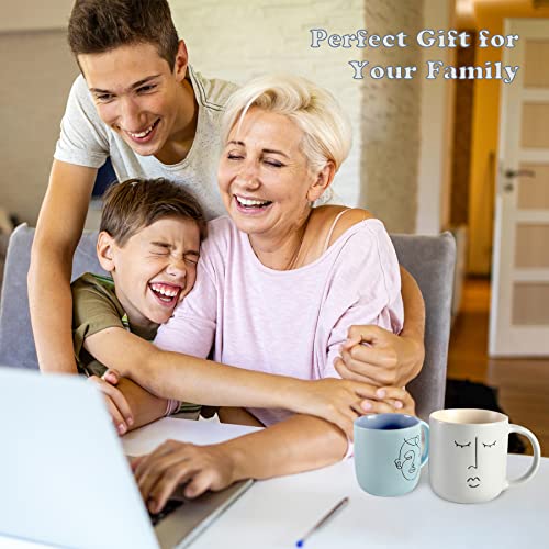 MagiCeramic Blue Latte Art 12 Oz Artist Mug Cute Coffee Mugs for Women Boho Coffee Cup Ceramic Soup Mug Porter Modern Design Coffee Mug Sets, Blue out Violet inside