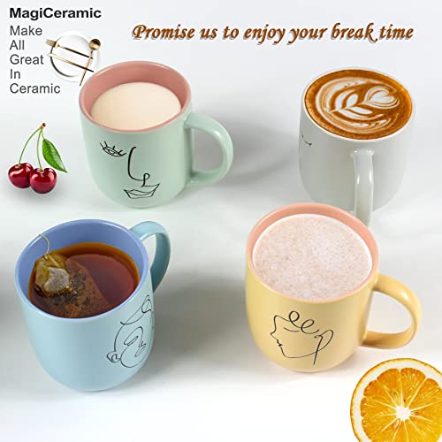 MagiCeramic Blue Latte Art 12 Oz Artist Mug Cute Coffee Mugs for Women Boho Coffee Cup Ceramic Soup Mug Porter Modern Design Coffee Mug Sets, Blue out Violet inside