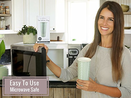 16oz Ceramic Travel Mug with Lid. Herringbone Double-Walled Tea Cup with Tea Infuser and Bonus Silicone Top. Tall Coffee and Tea Mug Tea Cups Loose Leaf Tea - Tea Mugs Tea Steeper