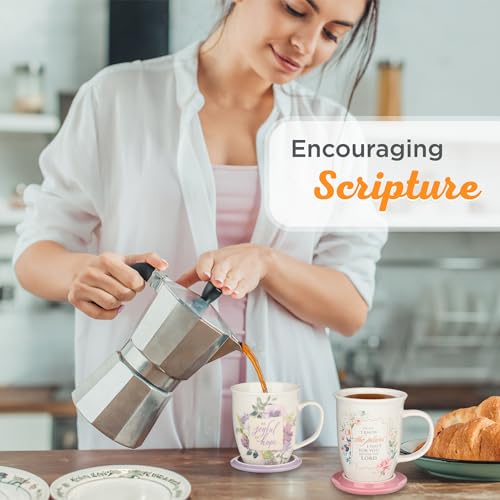 Christian Art Gifts Rose Floral Ceramic Coffee Mug with Pink Lid – 13 oz. Lead and Cadmium-free Inspirational Scripture Coffee and Tea Mug for Women with Bible Verse: I Know The Plans – Jeremiah 29:11