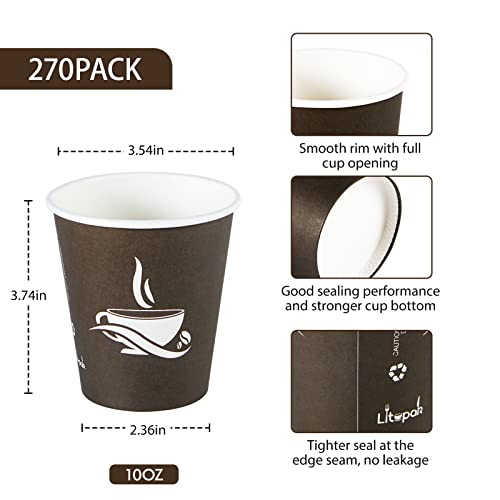 LITOPAK 270 Pack 10 oz Paper Cups, Disposable Coffee Cups, Paper Drinking Cups, Brown Disposable Cups, Paper Hot Coffee Cups, Paper Coffee Cups for Party, Picnic, Travel, and Events.