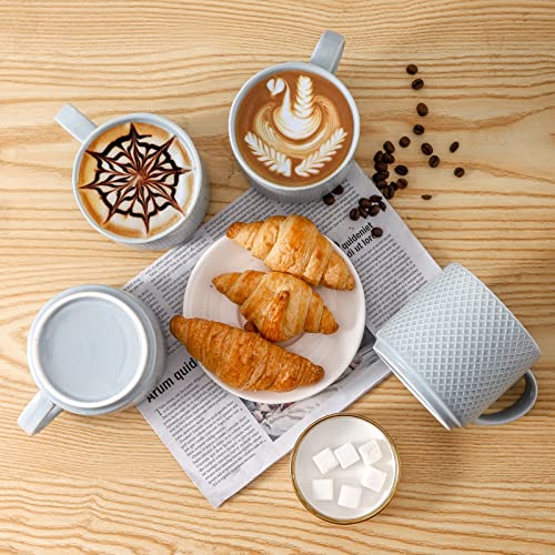 Hasense Coffee Mugs with rack, 15 Ounce Porcelain Stackable Large Ceramic Blue Coffee Cups Set of 4 with handle for Drinks Like Tea, Cappuccino, Milk, Mocha and Cereal, Microwave & Dishwasher Safe