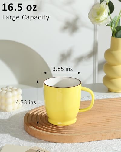 ARRADEN Yellow Coffee Mug, 16.5oz Large Tea Cup with Big Handle, Ceramic Microwave Coffee Mug, Coffee Cup Gifts for Women, Friend, Birthday, Christmas, Celebrate