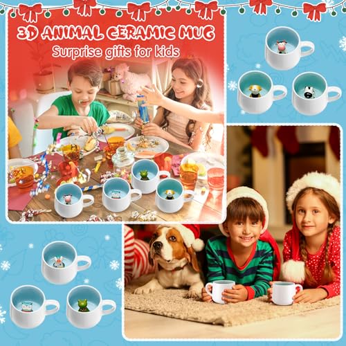 Uiifan 6 Pcs Animal Inside Cup Bulk Cute Mugs for Kids Gifts 13.5 oz Ceramic 3D Coffee Mug Penguin Cow Owl Dog Zebra Mugs Cartoon Figurine Teacup for Friend Boy Girl Kids Women Men, 6 Design