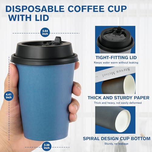 LITOPAK 100 Pack 12 oz Paper Coffee Cups, Disposable Coffee Cups with Lids, Drinking Cups for Coffee, Water, Juice, or Tea. Hot Paper Coffee Cups for Home, Restaurant, Store and Cafe.
