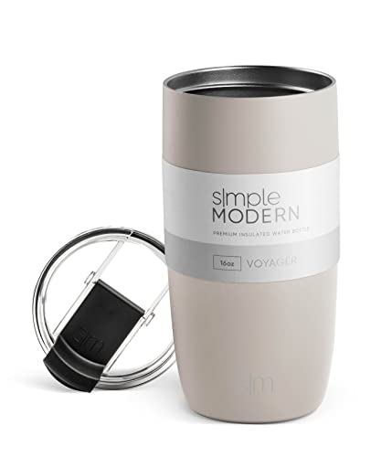 Simple Modern Travel Coffee Mug Tumbler with Flip Lid | Reusable Insulated Stainless Steel Cold Brew Iced Coffee Cup Thermos | Gifts for Women Men Him Her | Voyager Collection | 16oz | Almond Birch