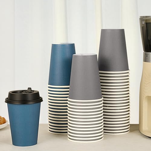 LITOPAK 100 Pack 12 oz Paper Coffee Cups, Disposable Coffee Cups with Lids, Drinking Cups for Coffee, Water, Juice, or Tea. Hot Paper Coffee Cups for Home, Restaurant, Store and Cafe.