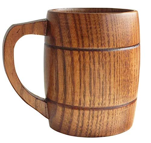Wooden Beer Mugs,Top Grade Natural Handmade Retro Brown Drinkware with Handle for Drinking Tea Coffee Wine Beer Hot Drinks,500 ML Cup for Men/Women