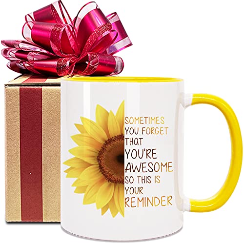 Dnuiyses Birthday Gifts for Friends, Sometimes You Forget You're Awesome Mug 11oz, Inspirational Quote Gifts for Women Men, Appreciation Christmas Thanksgiving Day Gifts for Mom Sister Coworkers