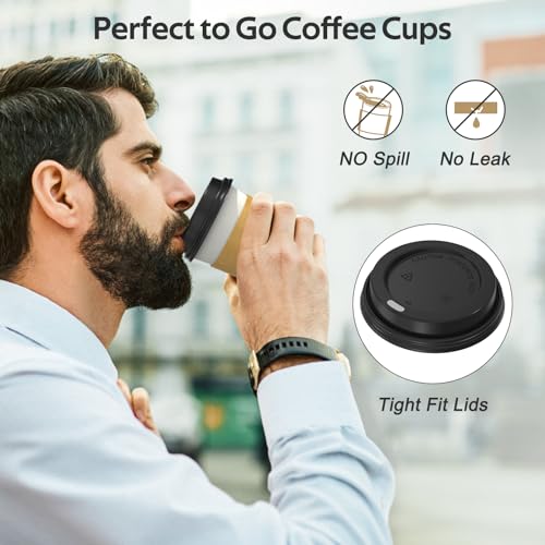 Dealusy 100 Pack 12 oz Disposable Coffee Cups with Lids and Sleeves, Sturdy Thick Paper & Leak-free Insulated to Go Coffee Cups with Lids, Paper Hot Coffee Cups with Sip Lids for Hot & Cold Beverage