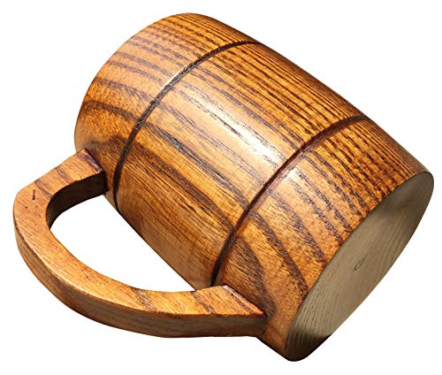 Wooden Beer Mugs,Top Grade Natural Handmade Retro Brown Drinkware with Handle for Drinking Tea Coffee Wine Beer Hot Drinks,500 ML Cup for Men/Women