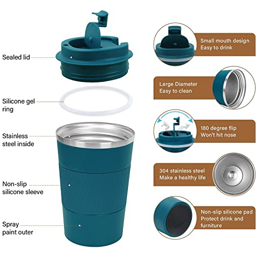 Coffee Mug 12oz - Insulated Coffee Travel Mug Spill Proof with Leakproof Lid Vacuum Stainless Steel Thermos Coffee Tumblers to GO, Reusable Coffee Cup for Men and Women for Hot & Cold Drinks