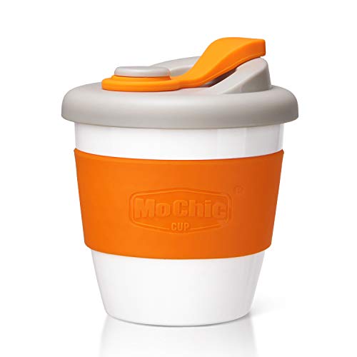 MOCHIC CUP Reusable Coffee Cup with Lid Portable Travel Mug with Non-Slip Sleeve BPA Free Dishwasher and Microwave Safe Friendly Coffee Mug (Orange,8oz)