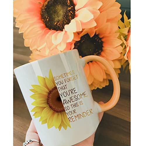 Dnuiyses Birthday Gifts for Friends, Sometimes You Forget You're Awesome Mug 11oz, Inspirational Quote Gifts for Women Men, Appreciation Christmas Thanksgiving Day Gifts for Mom Sister Coworkers