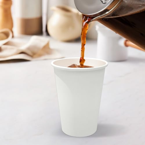 Dealusy 100 Count 12 oz Coffee Cups, Leak-Free Food Safe Paper Cups 12 oz, Disposable Coffee Cups, Hot Paper Coffee Cups 12oz, White Paper Cups for Cold and Hot Drinks