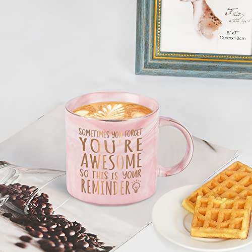 Thank You Gifts for Women, Sometimes You Forget You're Awesome Mug, Inspirational Encouragement Gifts for Women, Appreciation Congratulations Farewell Gifts for Her Women Coworkers Friends, 12 Oz Pink