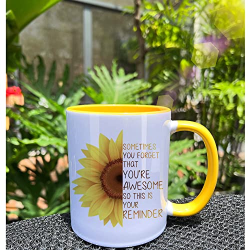 Dnuiyses Birthday Gifts for Friends, Sometimes You Forget You're Awesome Mug 11oz, Inspirational Quote Gifts for Women Men, Appreciation Christmas Thanksgiving Day Gifts for Mom Sister Coworkers
