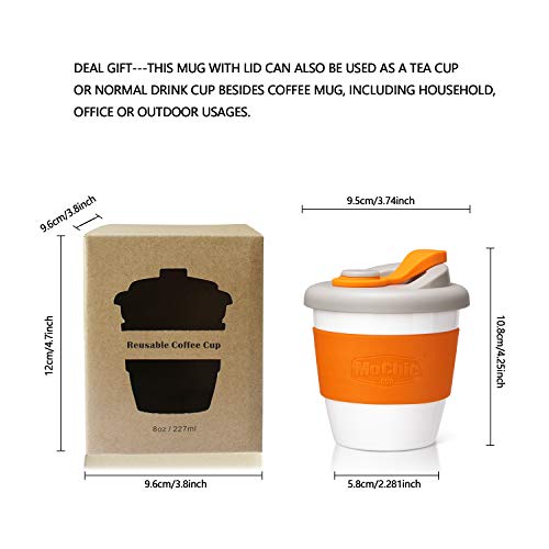 MOCHIC CUP Reusable Coffee Cup with Lid Portable Travel Mug with Non-Slip Sleeve BPA Free Dishwasher and Microwave Safe Friendly Coffee Mug (Orange,8oz)