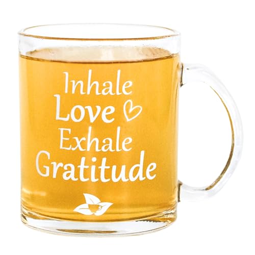 DelighTeas Inspirational Coffee/Tea Mug | 12oz Glass Cup with Handle | Positive Vibes Cup, Great Gift for Coffee Lovers, Tea Lovers, Family and Friends | White Gift Box Included
