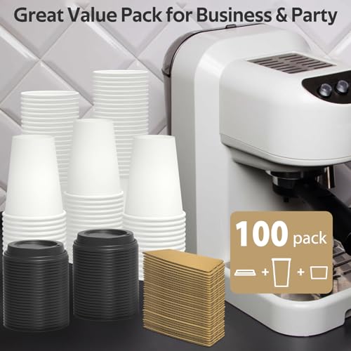 Dealusy 100 Pack 12 oz Disposable Coffee Cups with Lids and Sleeves, Sturdy Thick Paper & Leak-free Insulated to Go Coffee Cups with Lids, Paper Hot Coffee Cups with Sip Lids for Hot & Cold Beverage