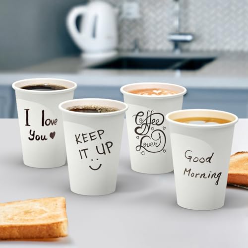 Dealusy 100 Count 12 oz Coffee Cups, Leak-Free Food Safe Paper Cups 12 oz, Disposable Coffee Cups, Hot Paper Coffee Cups 12oz, White Paper Cups for Cold and Hot Drinks
