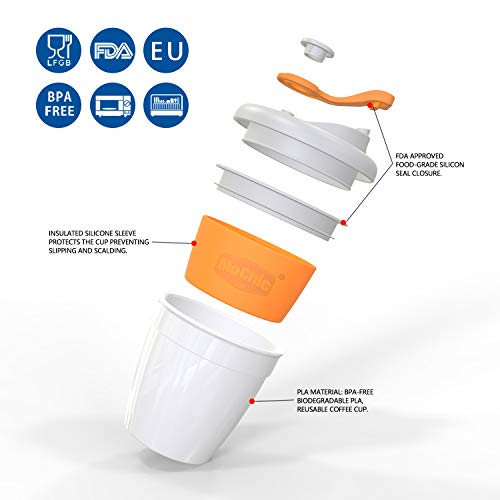 MOCHIC CUP Reusable Coffee Cup with Lid Portable Travel Mug with Non-Slip Sleeve BPA Free Dishwasher and Microwave Safe Friendly Coffee Mug (Orange,8oz)