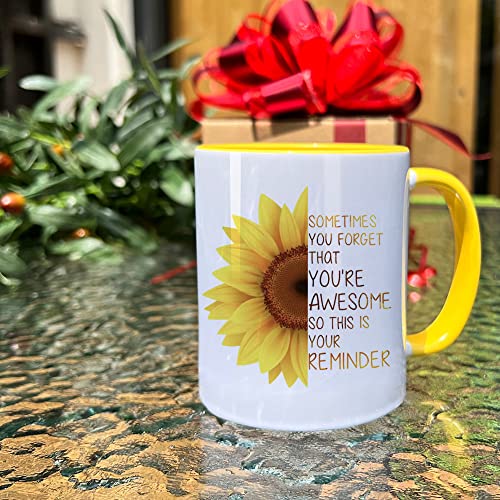 Dnuiyses Birthday Gifts for Friends, Sometimes You Forget You're Awesome Mug 11oz, Inspirational Quote Gifts for Women Men, Appreciation Christmas Thanksgiving Day Gifts for Mom Sister Coworkers