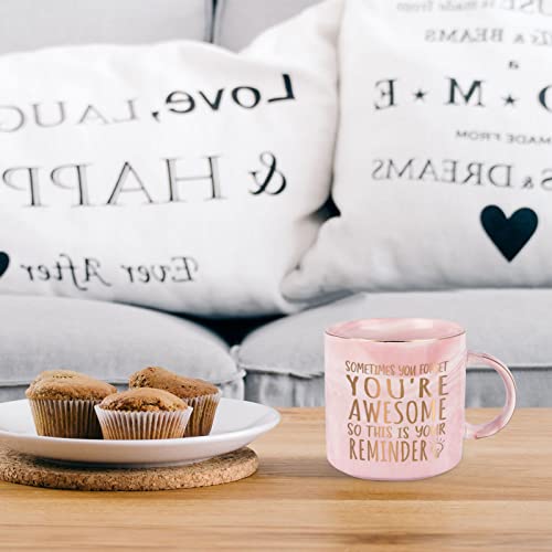 Thank You Gifts for Women, Sometimes You Forget You're Awesome Mug, Inspirational Encouragement Gifts for Women, Appreciation Congratulations Farewell Gifts for Her Women Coworkers Friends, 12 Oz Pink