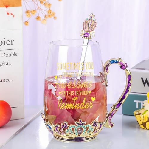 SWTHONY Fancy Tea Cup with Spoon Set Birthday Gifts for Women, Her, Sometimes You Forget You’re Awesome, Inspirational Gifts, Encouragement Gifts for women, Teacher, Coworker, Mom, Friends Christmas