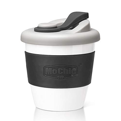 MOCHIC CUP Reusable Coffee Cup with Lid Portable Travel Mug with Non-Slip Sleeve BPA Free Dishwasher and Microwave Safe Friendly Coffee Mug (Charcoal Gray,8oz)