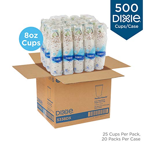 Dixie PerfecTouch 8 oz. Insulated Paper Hot Coffee Cup by GP PRO (Georgia-Pacific), Coffee Haze, 5338DX, 500 Count (25 Cups Per Sleeve, 20 Sleeves Per Case)