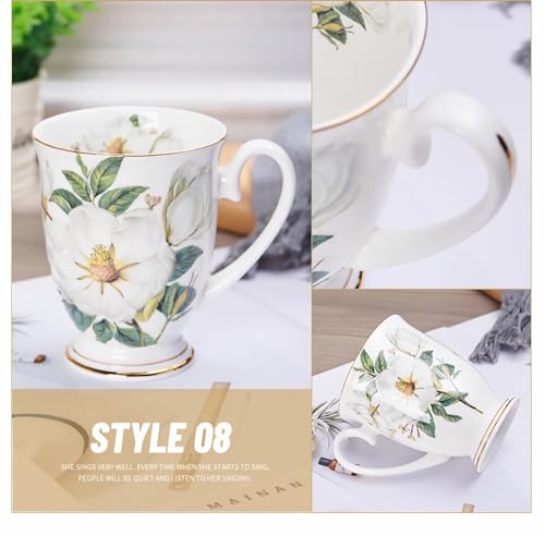 YX-SHMA Ceramic Tea Cup with Spoon, Fine Bone China Tea Cup,Gifts for Women Mom Teacher,Suitable for Milk, Cold Drinks,Hot Drinks, Coffee, Fruit Juice (kapok)