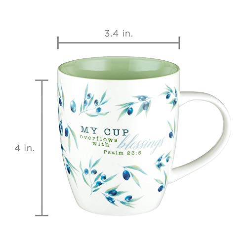 Christian Art Gifts Ceramic Coffee Mug with Olive Branch – 13 oz. Microwave-safe Inspirational Scripture Coffee & Tea Mug for Men & Women with Bible Verse: My Cup Overflows with Blessings –Psalms 23:5