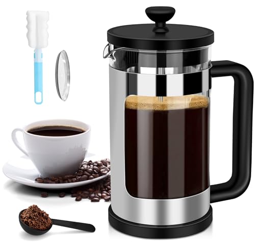 RAINBEAN 21 Oz Small French Press Coffee Maker 2 Cups, Coffee Press With 3 Filterations, Heat Resistant Thickness Borosilicate Glass, Coffee Brewer Tea Press, Perfect for Tea, Coffee Lovers
