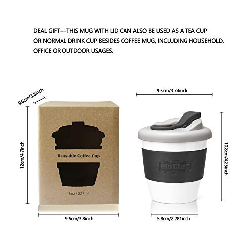 MOCHIC CUP Reusable Coffee Cup with Lid Portable Travel Mug with Non-Slip Sleeve BPA Free Dishwasher and Microwave Safe Friendly Coffee Mug (Charcoal Gray,8oz)