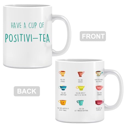 LNOKRIM Positivi-Tea Mug, Positivity Self Affirmation Coffee Cup, Gift for Teacher Therapist Counselor, Positive Self-Talk Coffee Mug, 11 Oz Self Regulation Tea Cup