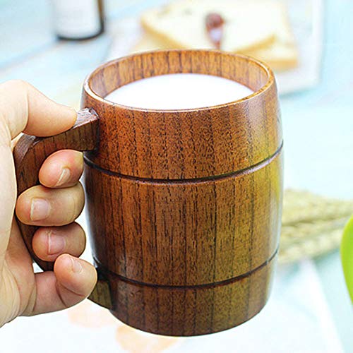 Wooden Beer Mugs,Top Grade Natural Handmade Retro Brown Drinkware with Handle for Drinking Tea Coffee Wine Beer Hot Drinks,500 ML Cup for Men/Women