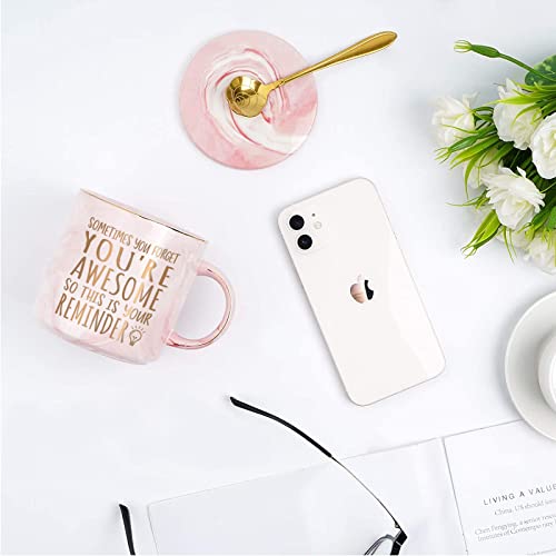 Thank You Gifts for Women, Sometimes You Forget You're Awesome Mug, Inspirational Encouragement Gifts for Women, Appreciation Congratulations Farewell Gifts for Her Women Coworkers Friends, 12 Oz Pink