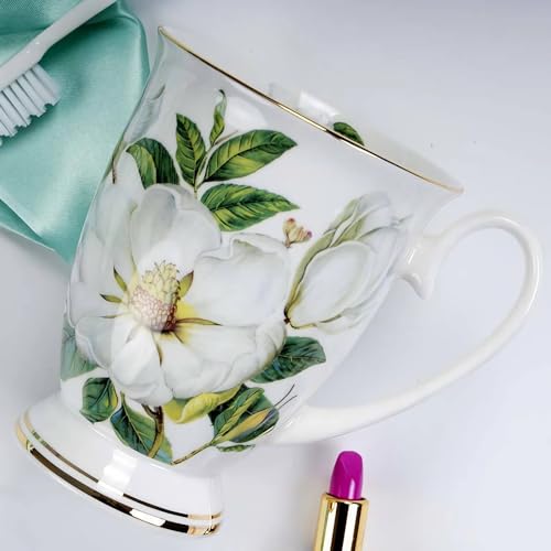 YX-SHMA Ceramic Tea Cup with Spoon, Fine Bone China Tea Cup,Gifts for Women Mom Teacher,Suitable for Milk, Cold Drinks,Hot Drinks, Coffee, Fruit Juice (kapok)