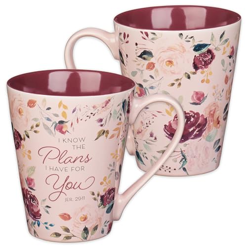 Christian Art Gifts Plum Floral Ceramic Coffee Mug – 14 oz. Lead and Cadmium-safe, Non-toxic Inspirational Scripture Coffee & Tea Mug for Men & Women with Bible Verse: I Know The Plans –Jeremiah 29:11