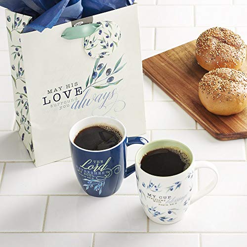 Christian Art Gifts Ceramic Coffee Mug with Olive Branch – 13 oz. Microwave-safe Inspirational Scripture Coffee & Tea Mug for Men & Women with Bible Verse: My Cup Overflows with Blessings –Psalms 23:5