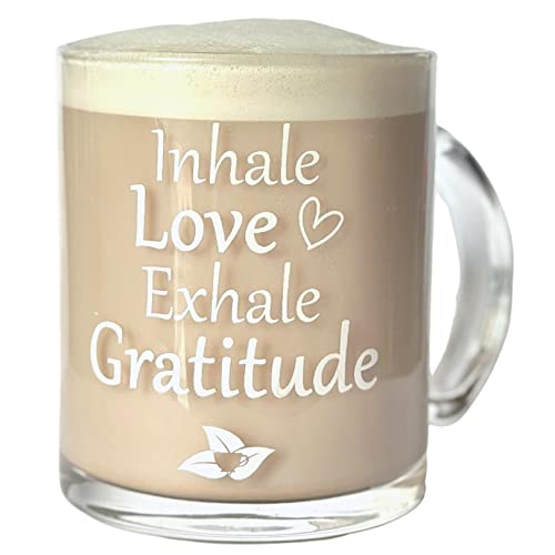 DelighTeas Inspirational Coffee/Tea Mug | 12oz Glass Cup with Handle | Positive Vibes Cup, Great Gift for Coffee Lovers, Tea Lovers, Family and Friends | White Gift Box Included