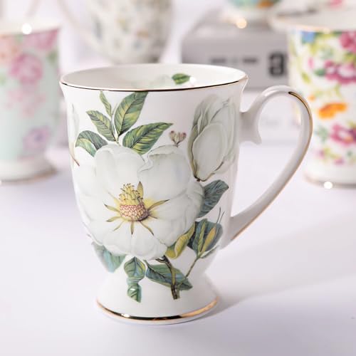 YX-SHMA Ceramic Tea Cup with Spoon, Fine Bone China Tea Cup,Gifts for Women Mom Teacher,Suitable for Milk, Cold Drinks,Hot Drinks, Coffee, Fruit Juice (kapok)