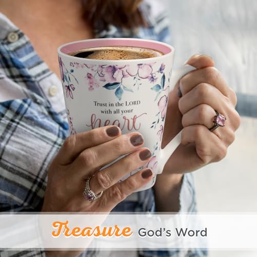 Christian Art Gifts Floral Pink Ceramic Coffee Mug – 14 oz. Lead and Cadmium-free Non-Toxic Inspirational Scripture Coffee and Tea Mug for Women with Bible Verse: Trust In The Lord – Proverbs 3:5