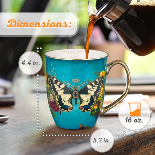 Christian Art Gifts Teal Butterfly Ceramic Coffee Mug with Gold Accents – 14 oz. Lead & Cadmium-free Inspirational Scripture Coffee and Tea Mug for Women & Men with Bible Verse: Hope – Isaiah 40:31